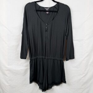 Victoria's Secret Black Ribbed Lounge Romper Women's‎ Size Medium Lace Trim